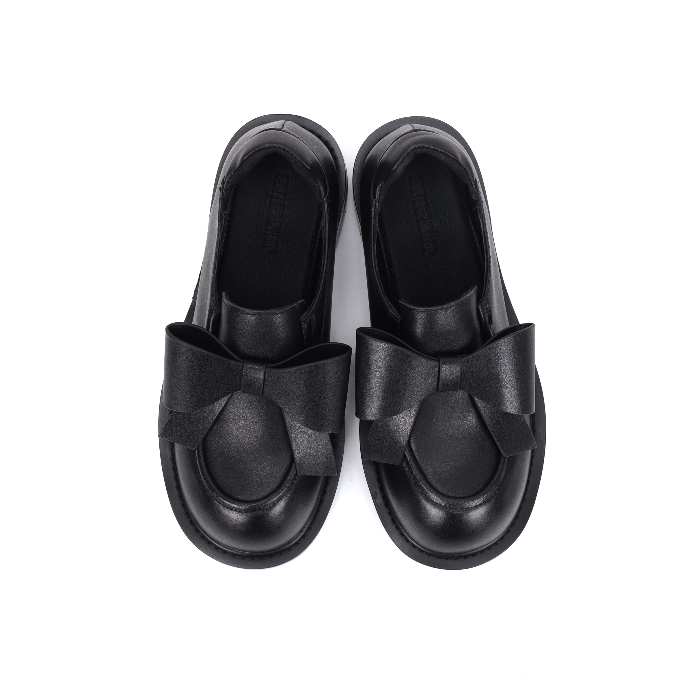 Asthershop原创 蝴蝶结装饰圆头粗跟中跟乐福鞋学院风女士小皮鞋