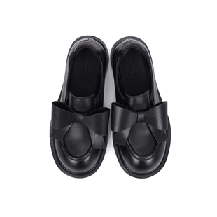 Asthershop原创 蝴蝶结装饰圆头粗跟中跟乐福鞋学院风女士小皮鞋