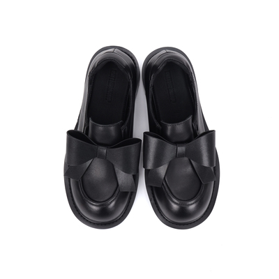 Asthershop原创 蝴蝶结装饰圆头粗跟中跟乐福鞋学院风女士小皮鞋