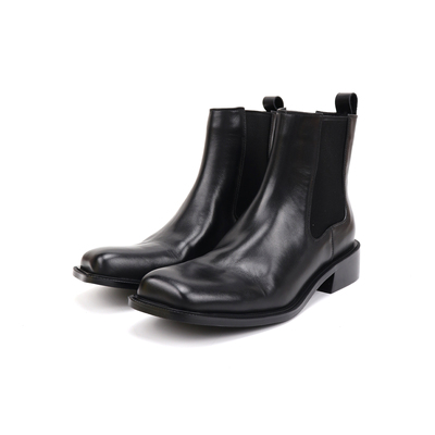 Asthershop原创 黑色秋冬基础版短靴 方头粗跟中筒切尔西时装靴