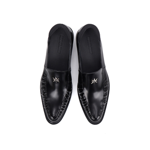 Asthershop原创 一脚蹬乐福鞋 黑色褶皱小皮鞋 通勤粗跟百搭女鞋