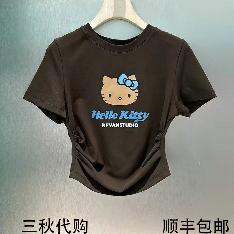 REVANYAYA芮范雅2026夏新款百搭正肩凯蒂猫抽褶T恤女上衣31001026