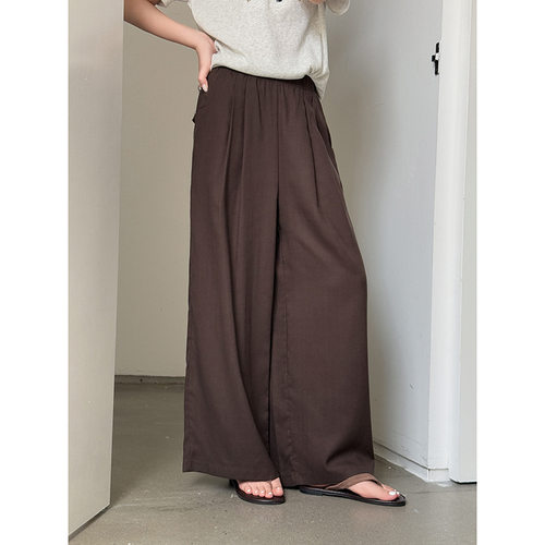 9gaim超薄冰氧麻松紧腰宽松直筒裤女夏休闲裤