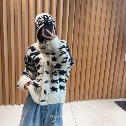 【念念】nycafter 重磅新品 圆领重工千鸟格针织毛衣外套mm3279
