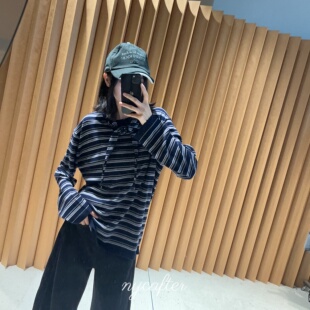 羊绒桑蚕丝细条纹T恤三角巾两件套渐层hy3337 nycafter 念念