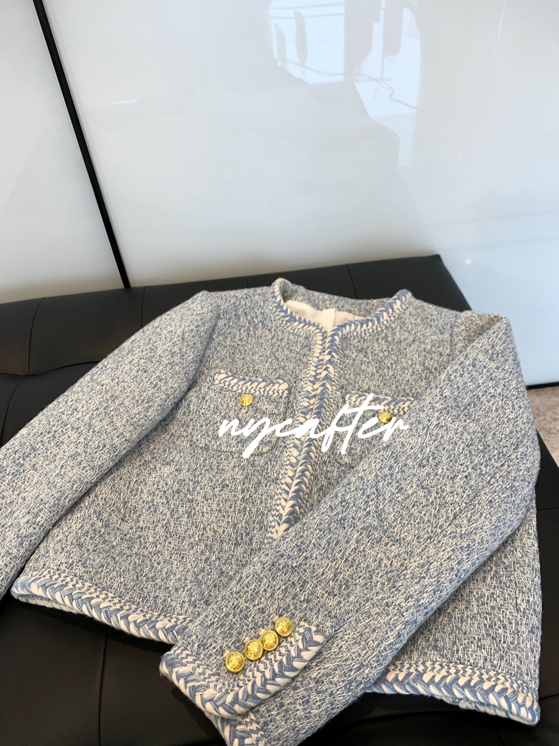 清仓NYCAFTER2023新款cl重工复古双口袋粗花小香风气质外套