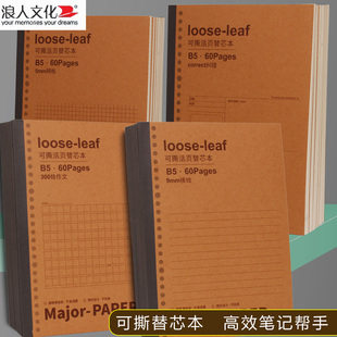 浪人可撕活页替芯本纠错本作文本空白活页芯笔记本初中高中作业本