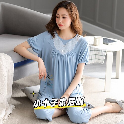 夏季小个子妈妈薄款睡衣套装