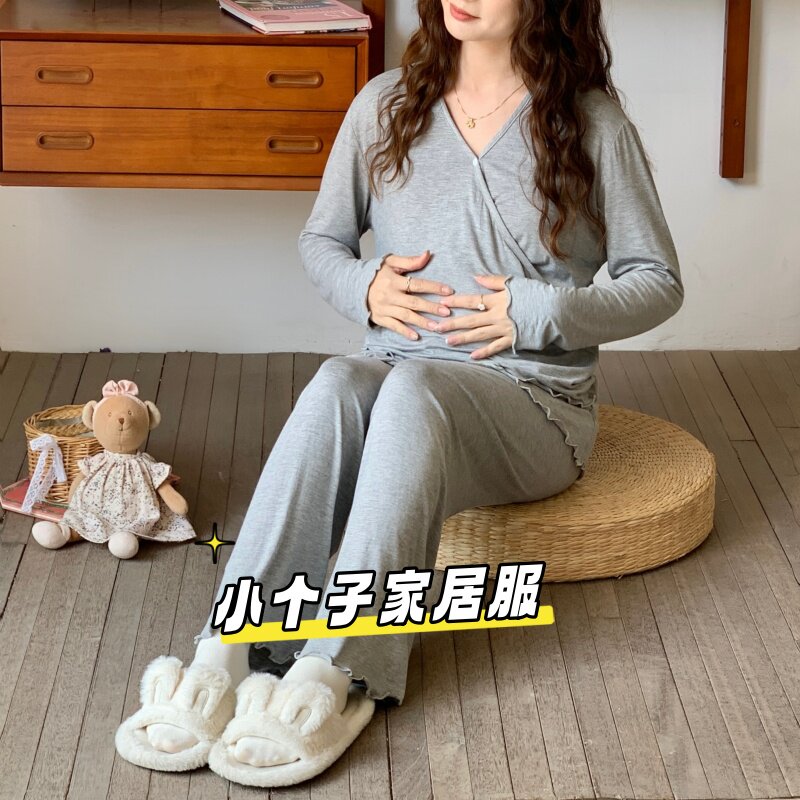 春秋小个子带胸垫哺乳月子服套装