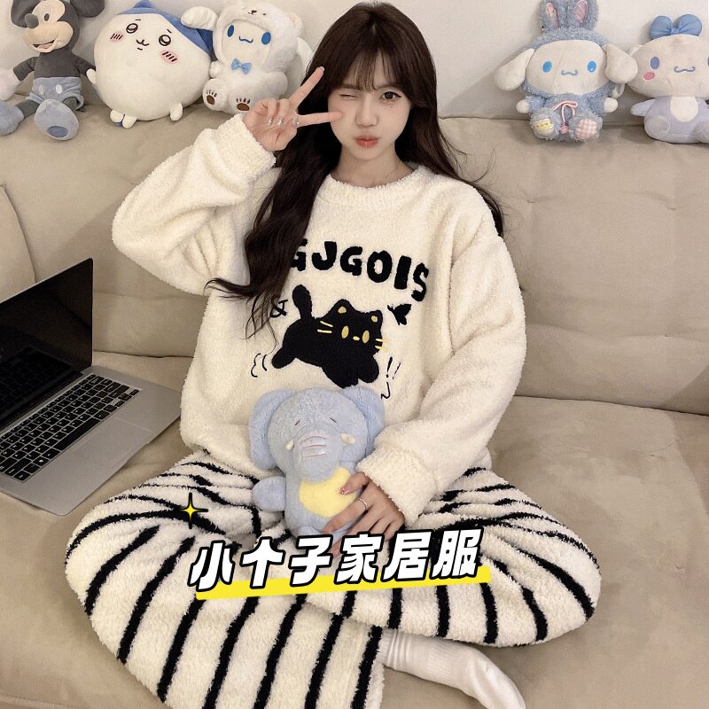 小个子冬季加绒加厚睡衣套装