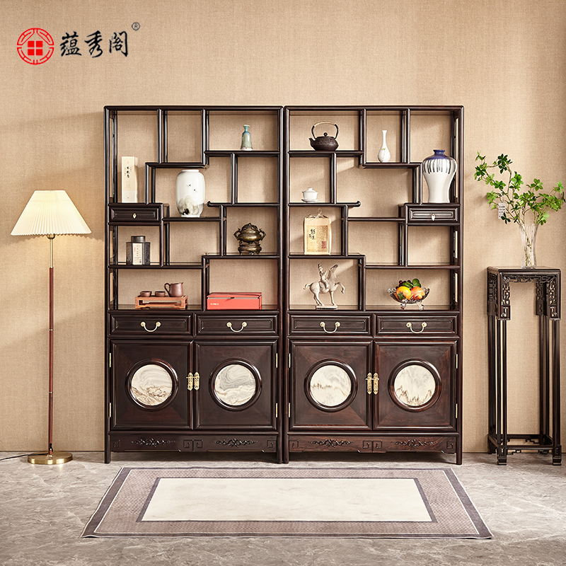 蕴秀阁紫光檀博古架红木家具明式客厅隔断中式仿古实木多宝格柜子