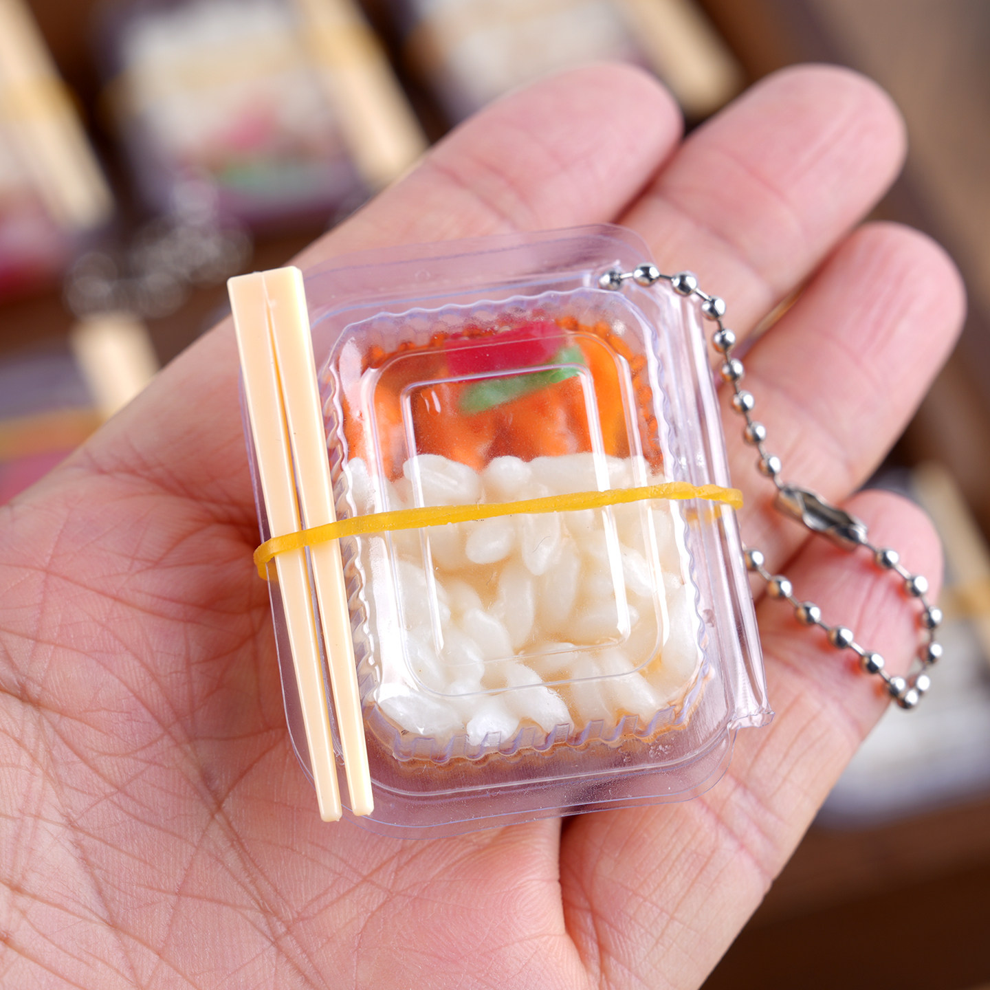 仿真快餐盒便当米饭模型食玩肉类果蔬微缩挂件创意玩具钥匙扣道具