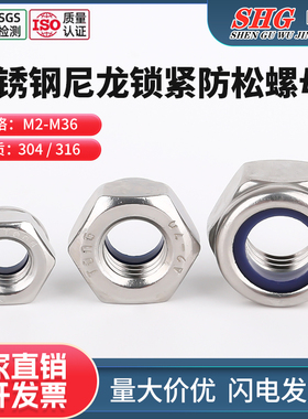 304/316不锈钢尼龙锁紧防松螺母细牙自锁螺母尼帽M2M3M4M5M6M8M36
