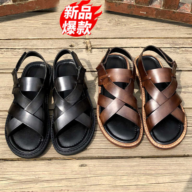 跃绅士2024新款罗马凉鞋夏季真皮英伦休闲凉拖鞋男士沙滩鞋潮