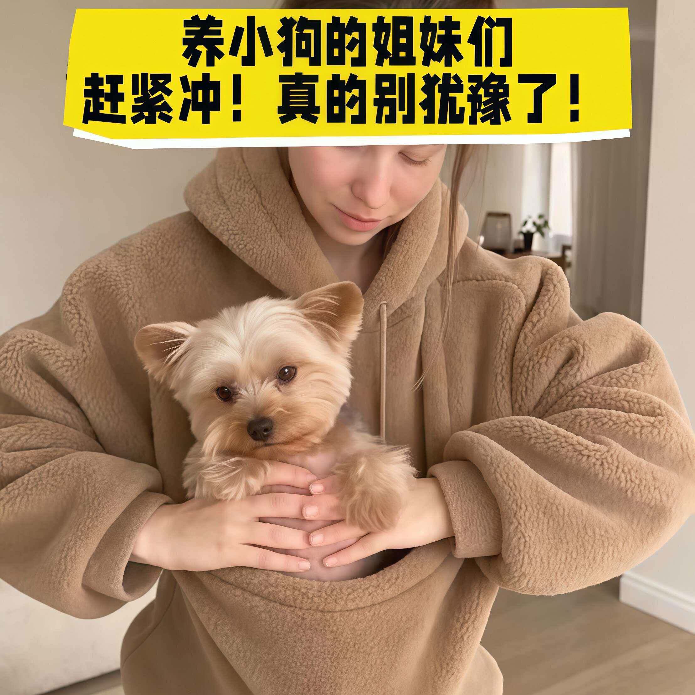 袋鼠卫衣大口袋母子绒衫自带宠物兜宽松连帽上衣秋冬狗狗出门神器