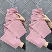 洋气百搭小脚裤 粉色弹力透气高腰九分裤 子女夏季 小个子哈伦速干裤