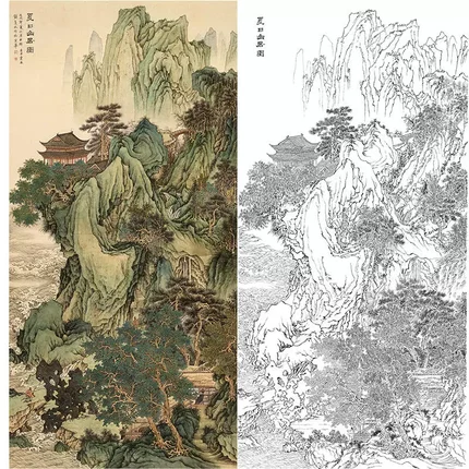 白描底稿大幅工笔山水实物打印白描底稿临摹勾线过透稿LQ81