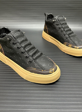 高帮棉鞋2024冬季新款男鞋加绒保暖一脚蹬百搭休闲鞋青年学生鞋