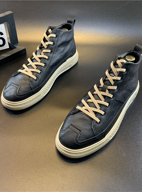 精神小伙潮鞋2024秋季新款男士板鞋韩版百搭休闲鞋高帮系带学生鞋