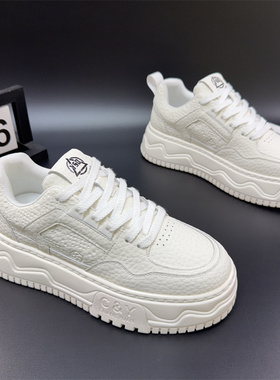 2026春季新款休闲板鞋白色厚底系带男舒适潮流小白鞋百搭增高鞋