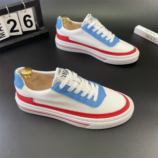 系带拼色舒适百搭运动休闲鞋 透气网面弹力布男鞋 新款 2024年夏季