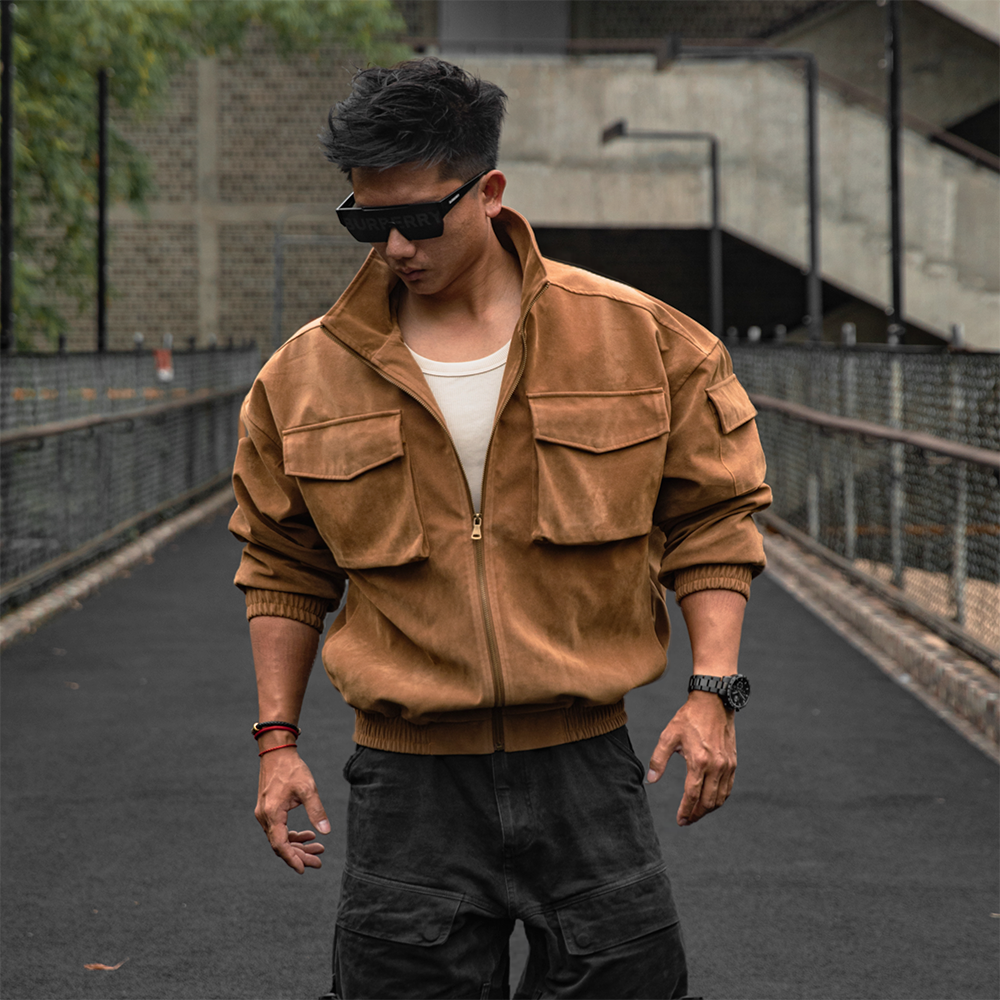 荒野猎人美式休闲风翻领多口袋立领冬季潮流夹克美式男PU仿牛皮,男装,夹克,淘宝优惠券,粉丝福利购,淘宝优惠卷