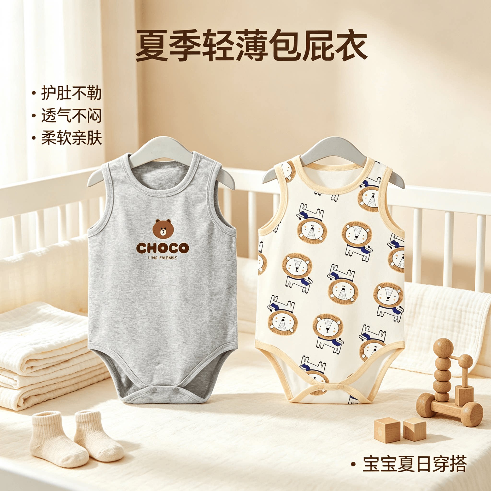 新生婴儿无袖连体包屁衣纯棉薄款