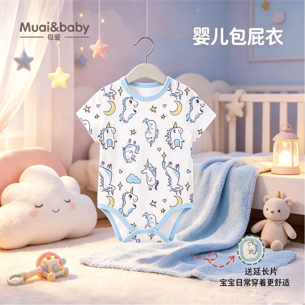 夏季新生儿纯棉薄款短袖哈衣