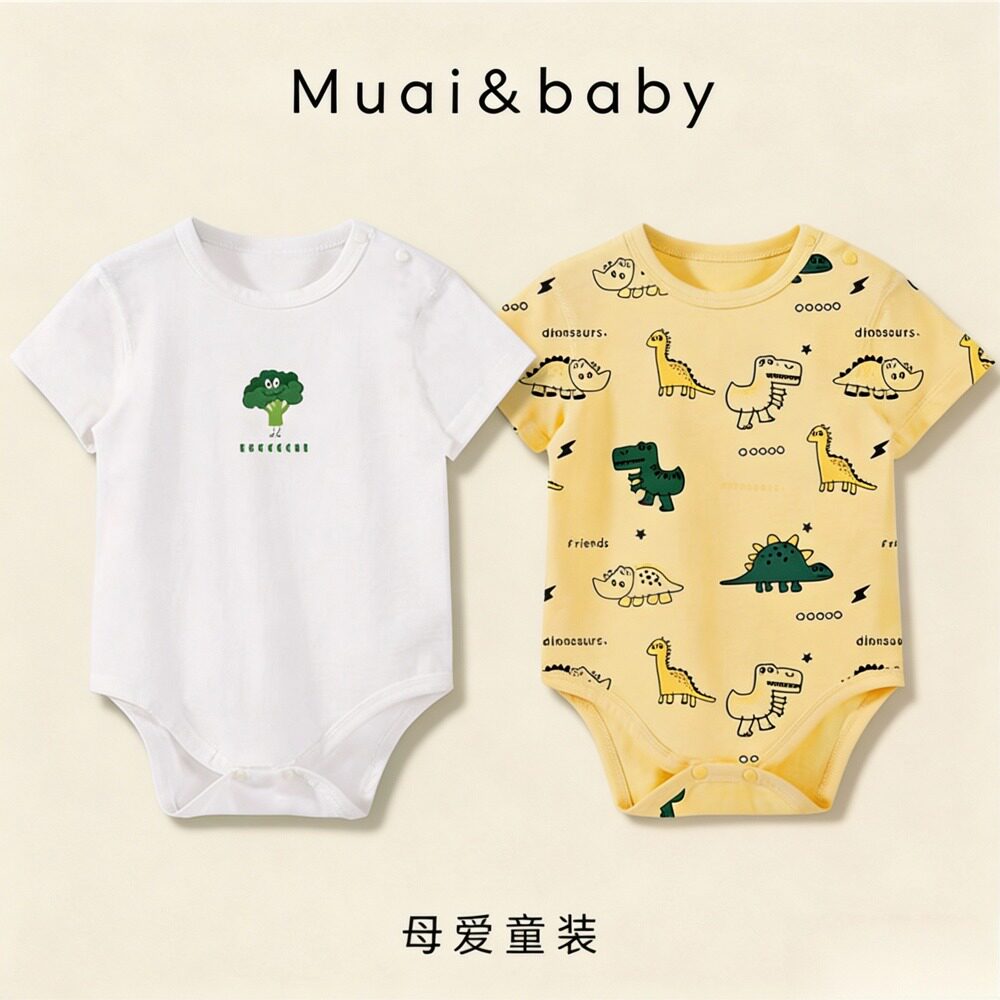 夏季薄款婴儿恐龙印花短袖哈衣