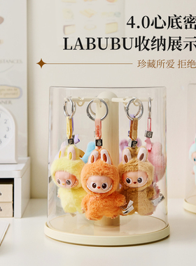 RMAX透明挂毛绒玩偶搪胶防尘罩labubu展示盒旋转拉布布挂件收纳盒