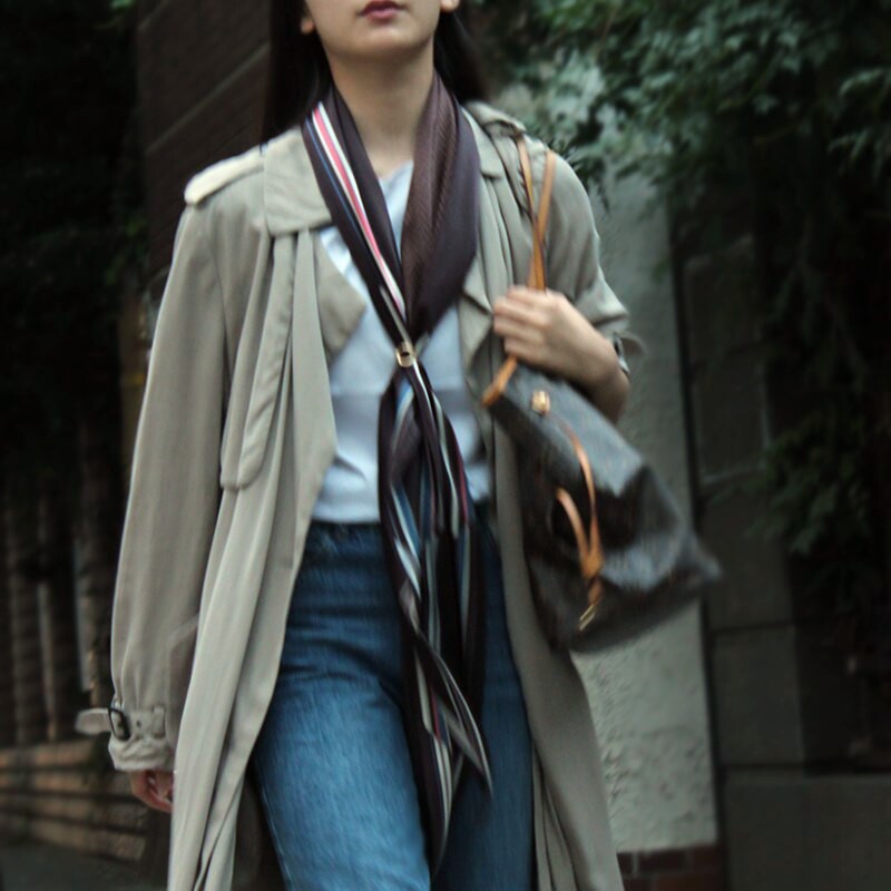 Chris凌baisc纯真丝菱形大三角丝巾披肩人字纹女士领带风衣长围巾