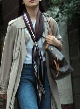 Chris凌baisc纯真丝菱形大三角丝巾披肩人字纹女士领带风衣长围巾