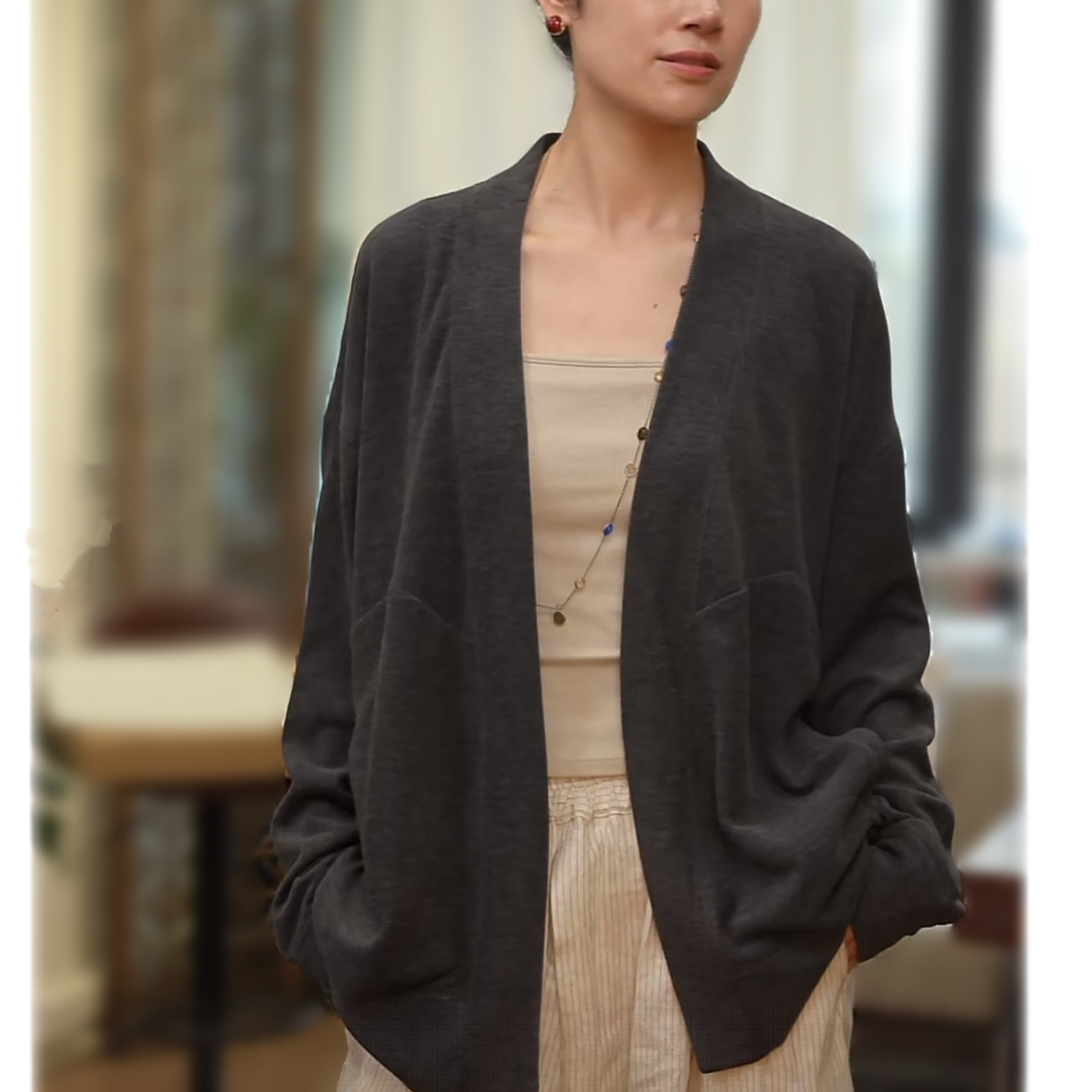 【润感开衫】秋季新款 羊毛宽松廓形长袖短外套 百搭宽松休闲上衣,女装/女士精品,短外套,淘宝优惠券,粉丝福利购,淘宝优惠卷