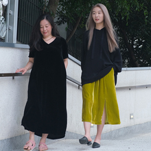 桑蚕丝芥末绿色丝绒半裙 气质百搭开叉半身裙 高腰