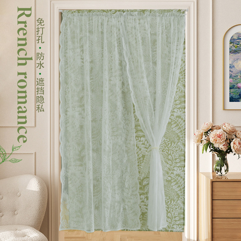 美式田园门帘免打孔卫生间双层防水卧室隔断帘厨房窗户遮挡帘定制