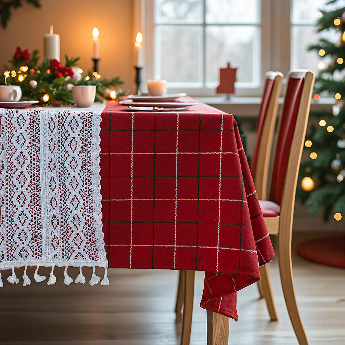 圣诞节餐桌布美式复古红色格子春节茶几布桌旗新年氛围感装饰台布,居家布艺,桌布,淘宝优惠券,粉丝福利购,淘宝优惠卷