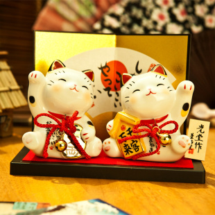 日本药师窑彩绘财源广进客似云来招财猫摆件 生日开业乔迁送礼物