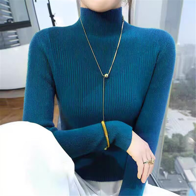 时尚修身半高领毛衣纯色针织衫女