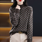 上衣 宽松提花毛衣内搭秋冬打底衫 静奢半高领加厚羊毛针织衫 女时尚