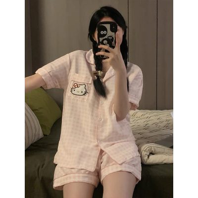 可爱夏季女生短袖两件套睡衣套装