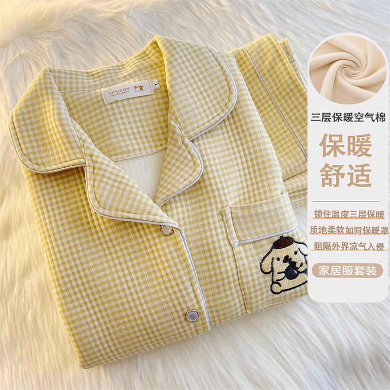 卡通布丁狗刺绣空气棉加厚睡衣少女风长袖长裤加厚保暖大码两件套