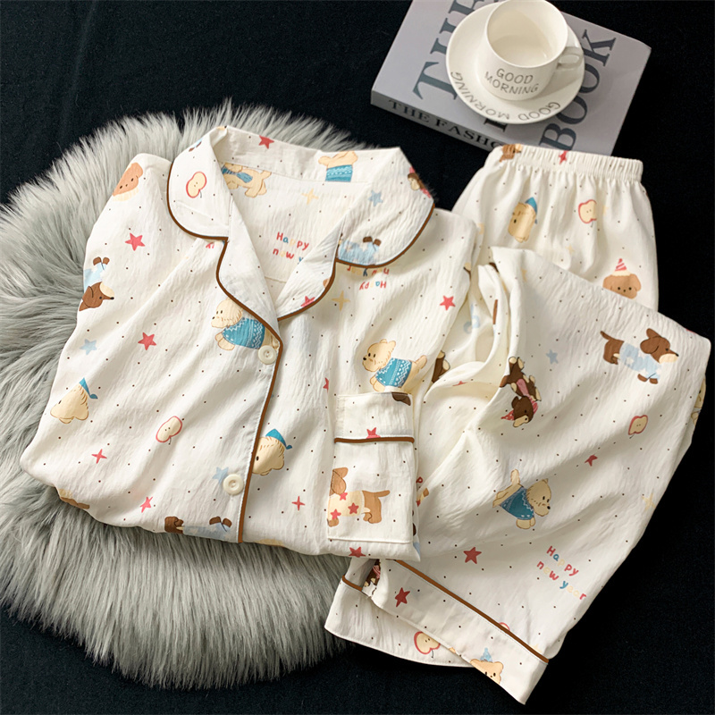 长袖春夏季睡衣女云朵棉大码长裤套装秋冬款少女可外穿家居服