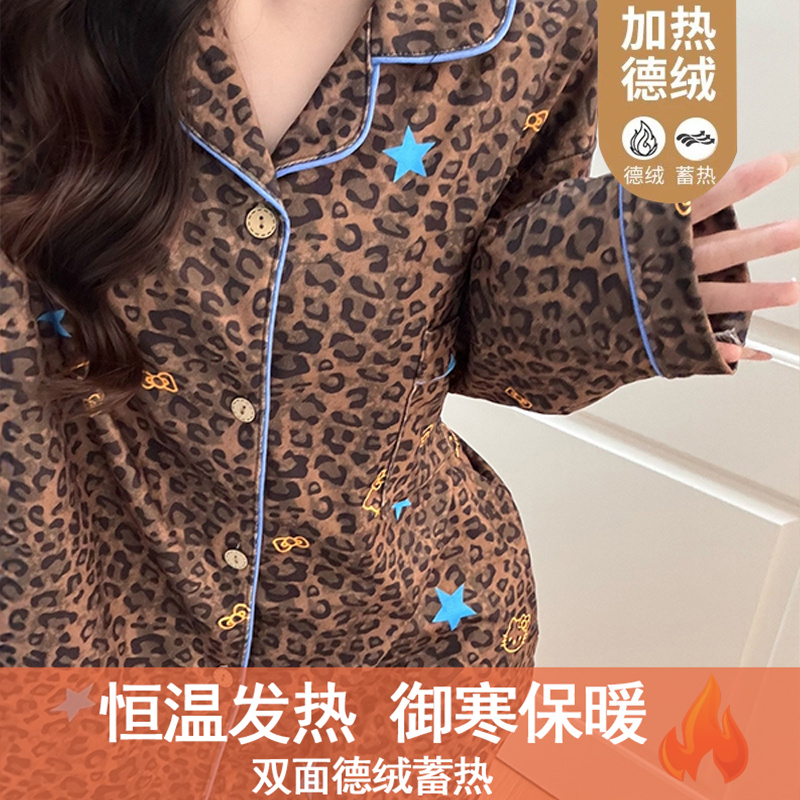 厚款德绒睡衣女秋冬季少女翻领加绒加厚防寒长袖可外穿家居服套装