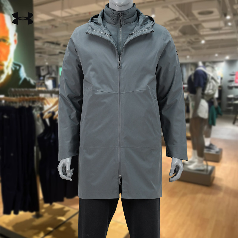 安德玛保暖连帽中长款男子羽绒服