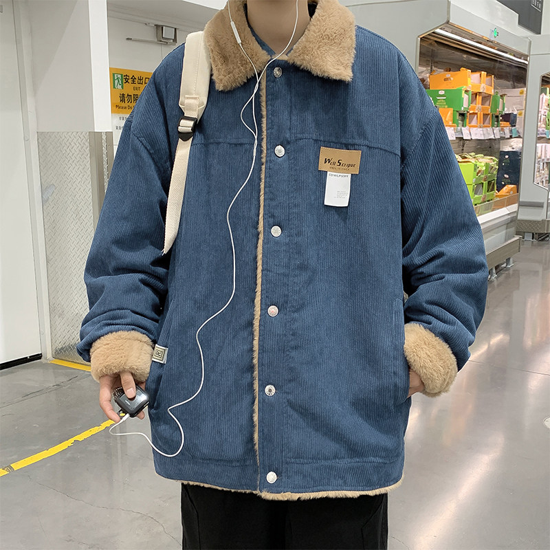 WINTER FLEECE THICKENED LAMBSWOOL COTTON JACKET MENS JAPANESE CORDUROY COTTON JACKET OVERSIZE OVERSIZE OVERWEAR COTTON JACKET