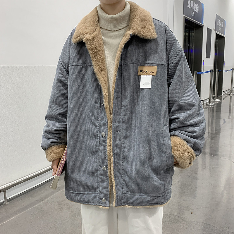 WINTER FLEECE THICKENED LAMBSWOOL COTTON JACKET MENS JAPANESE CORDUROY COTTON JACKET OVERSIZE OVERSIZE OVERWEAR COTTON JACKET