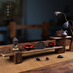 复古实木收纳架功夫茶杯架子茶具茶道配件置物架创意中式个性摆件