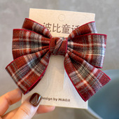 秋冬毛呢复古格纹学院风蝴蝶结发夹女孩洋气百搭顶夹发卡儿童头饰