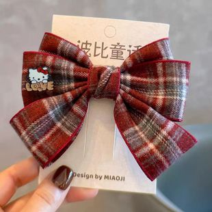 新款 子蝴蝶结kt儿童发夹发饰头饰鸭嘴夹 秋冬呢料英伦风格