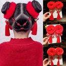 中国风毛绒发绳超萌可爱儿童丸子头毛毛发圈喜庆拜年过年新年头饰